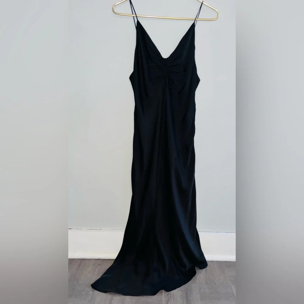 ALL SAINTS Slip Dress Drawstring Black Midi Sz 10 - Picture 3 of 11